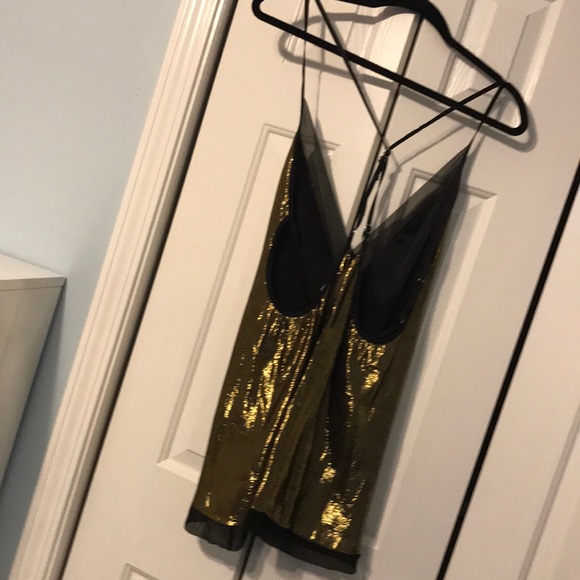 Gold and Black Mini Dress with Straps Sheer XS - Picture 2 of 5